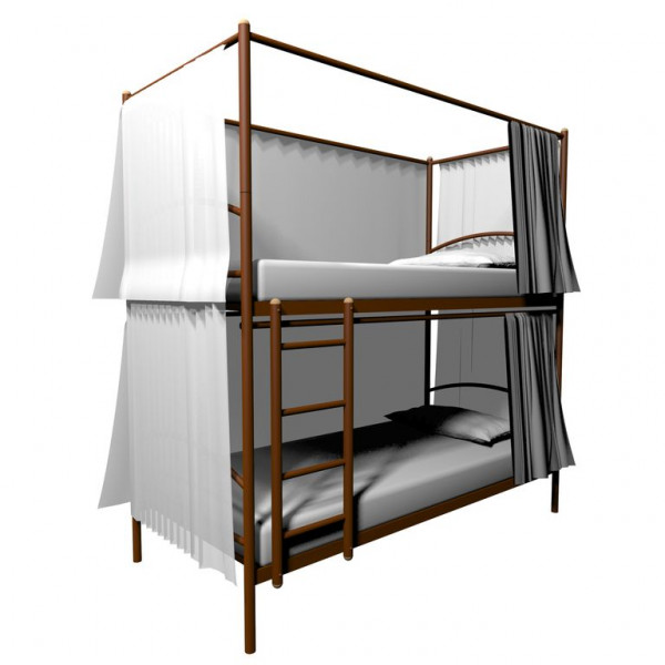 Кровать металлическая двухъярусная Хостел дуо с конструкцией для штор